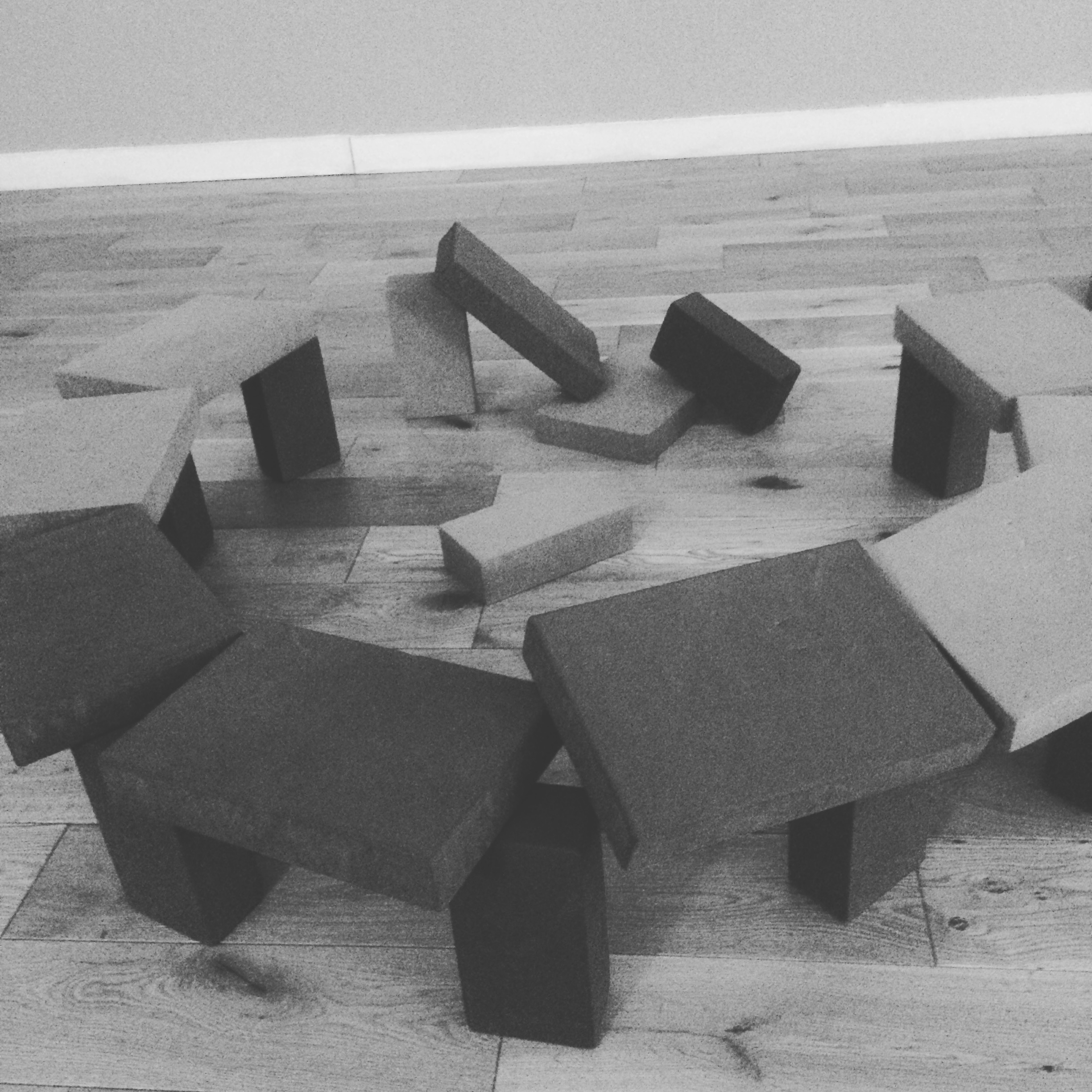 A picture of yoga blocks as Stonehenge
